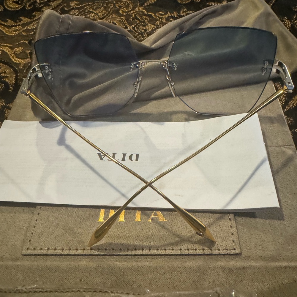 DITA EMBRA DTS155-A-03 Silver Gold Dark Gradient Lens Rimless Sunglasses- New - Picture 8 of 16